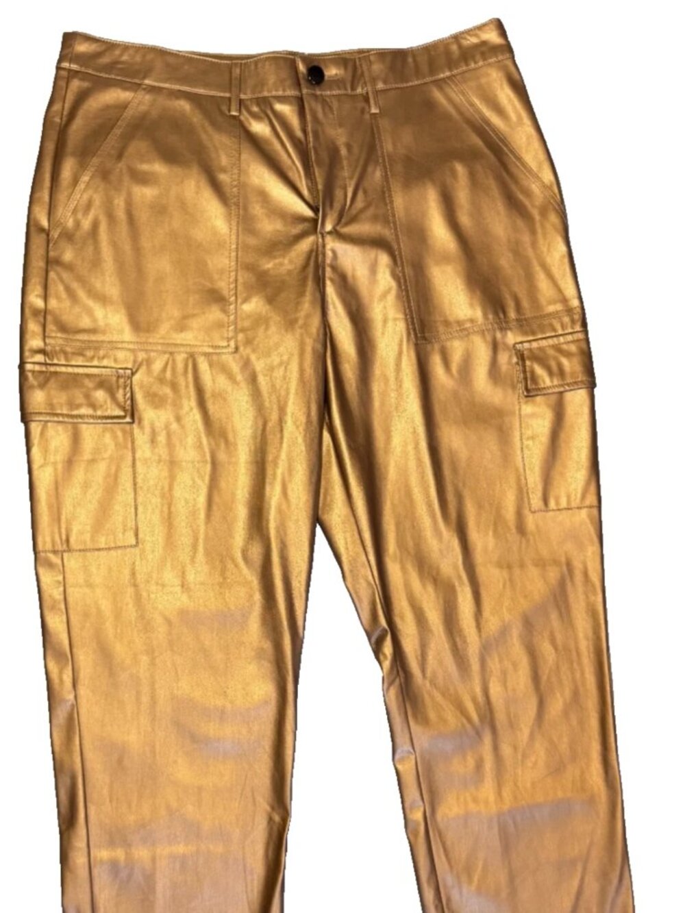 EsQualo Metallic Gold Cargo Pants Women Size 10 NWT High Rise Statement Festival